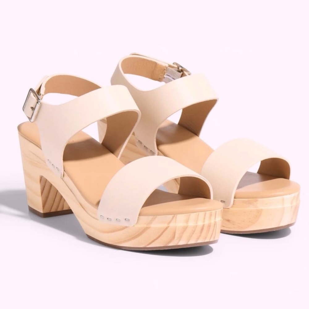 NEW OpBx Nisolo Open Toe Clogs Wooden Heel Sandals Shoes Platform Size 6.5 Bone
